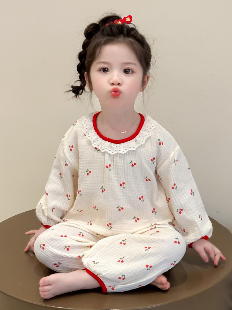 Conjunto de Pijama de Algodão de Manga Comprida para Meninas Primavera & Outono 2025