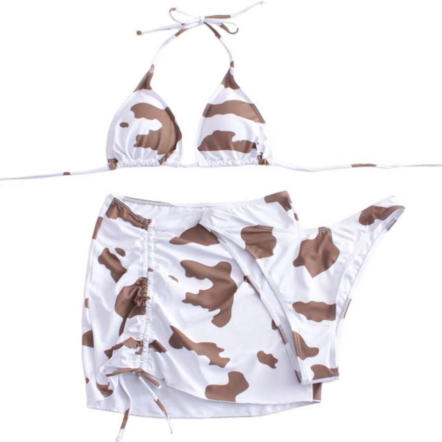 Dámská třídílná bikiny souprava s potiskem mléka - Evropský a americký styl