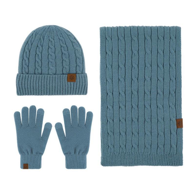 Warm Winter Knit Set Men Women Cable Beanie Scarf Gloves 3-Piece Thick Acrylic Outdoor Travel Accessory