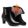 Comfort Fashion Soft Leather Winter Shoes Women's Thick Plush Snow Boots Elegant Black Block High Heels Ankle Office Mom Boots