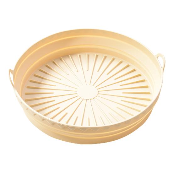 Round Silicone Fryer Liner Dual Handles Food Grade BPA Free Heat Resistant Dishwasher Safe Reusable Oven Baking Tray Basket Bowl Kitchen Supplies