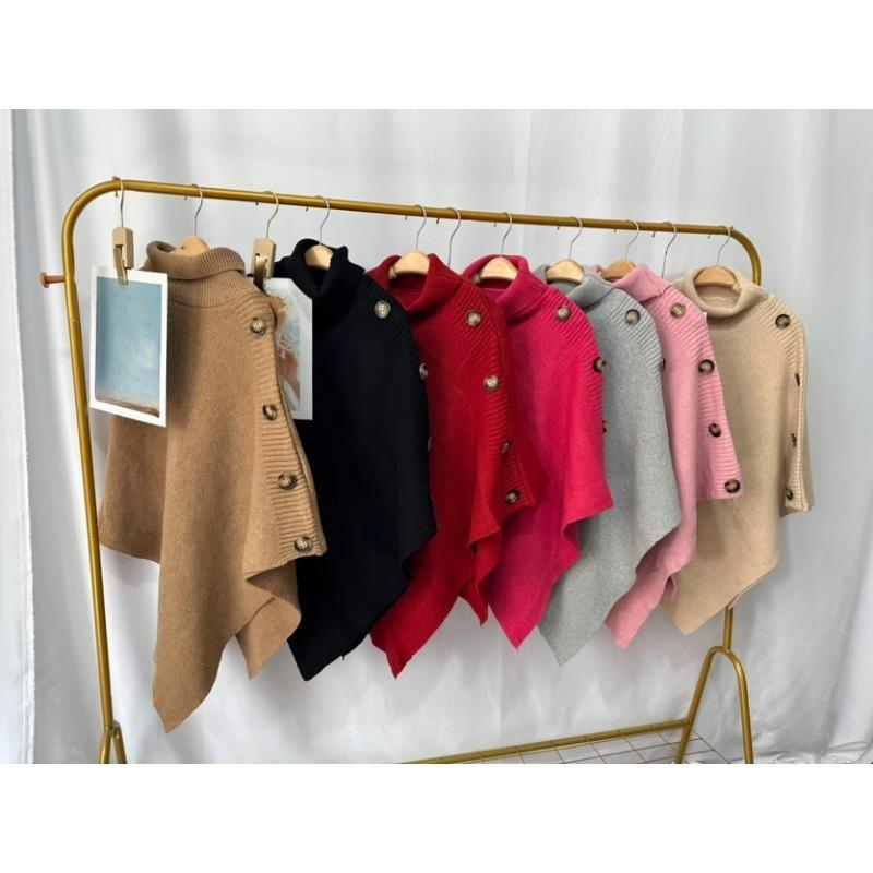 

Модный теплый осенне-зимний универсальный свободный свитер-накидка с шалью, однотонный вязаный свитер с высоким воротом, пальто для женщин S хаки
