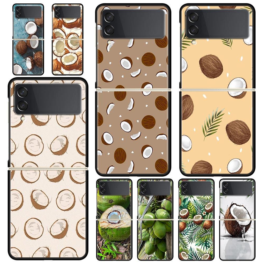 Phone Case for Samsung Galaxy Z Flip 3 4 5 6 7 Folding Black Shell For Samsung Z Flip4 Flip5 PC Hard Cover Summer Coconut
