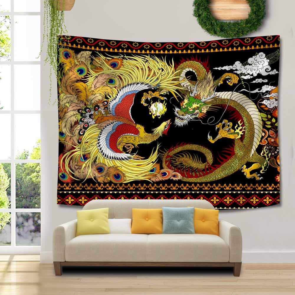 Dragon Phoenix Tapestry Chinese Oriental Asian Mythology Animal Tapestries Chinese Mythology Legend Art Tapestry Wall Hanging