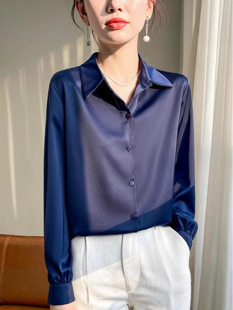 Women's High-End Heavyweight Mulberry Silk Satin Shirt for Autumn