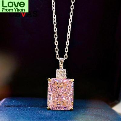 100 Women % Tone 10 *12Mm Pink High Carbon Diamond Pendant Necklaces Sparkling Bridal Wedding Occasion Gathering Gathering Fine