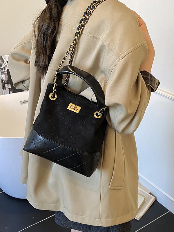 Women's Argyle Patchwork Retro Handbag with Chain Strap - 2025 Collection