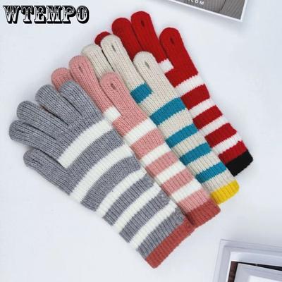 Gants Tricotés pour Femmes Hiver Femmes Pile Long Rayé Écran Tactile Extérieur Gants de Cyclisme