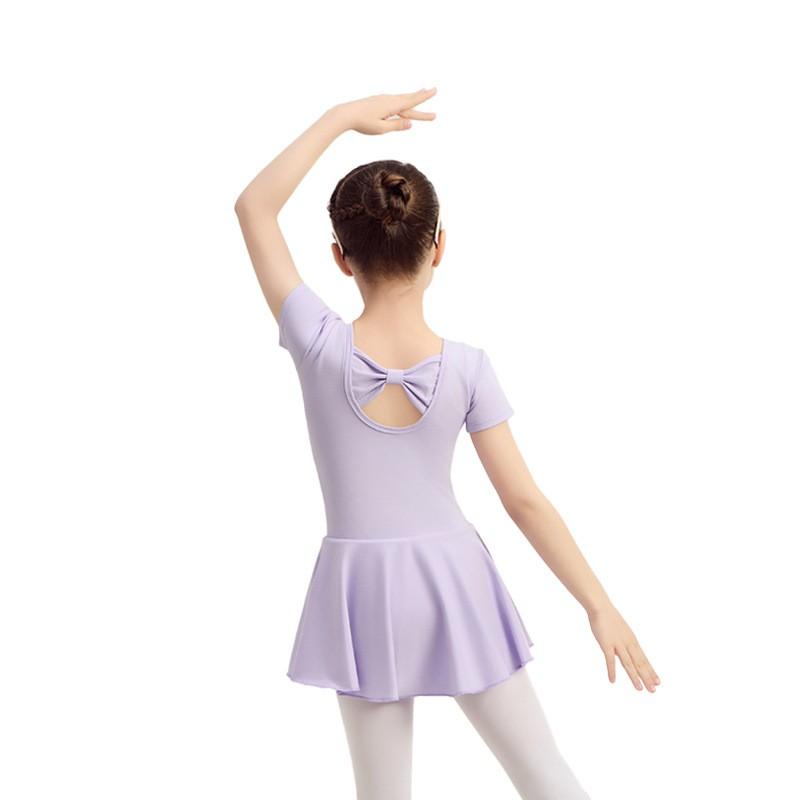 Abbigliamento Cotone Bambina Pratica Danza Ragazze Viola Manica Corta Costume Balletto Cinese