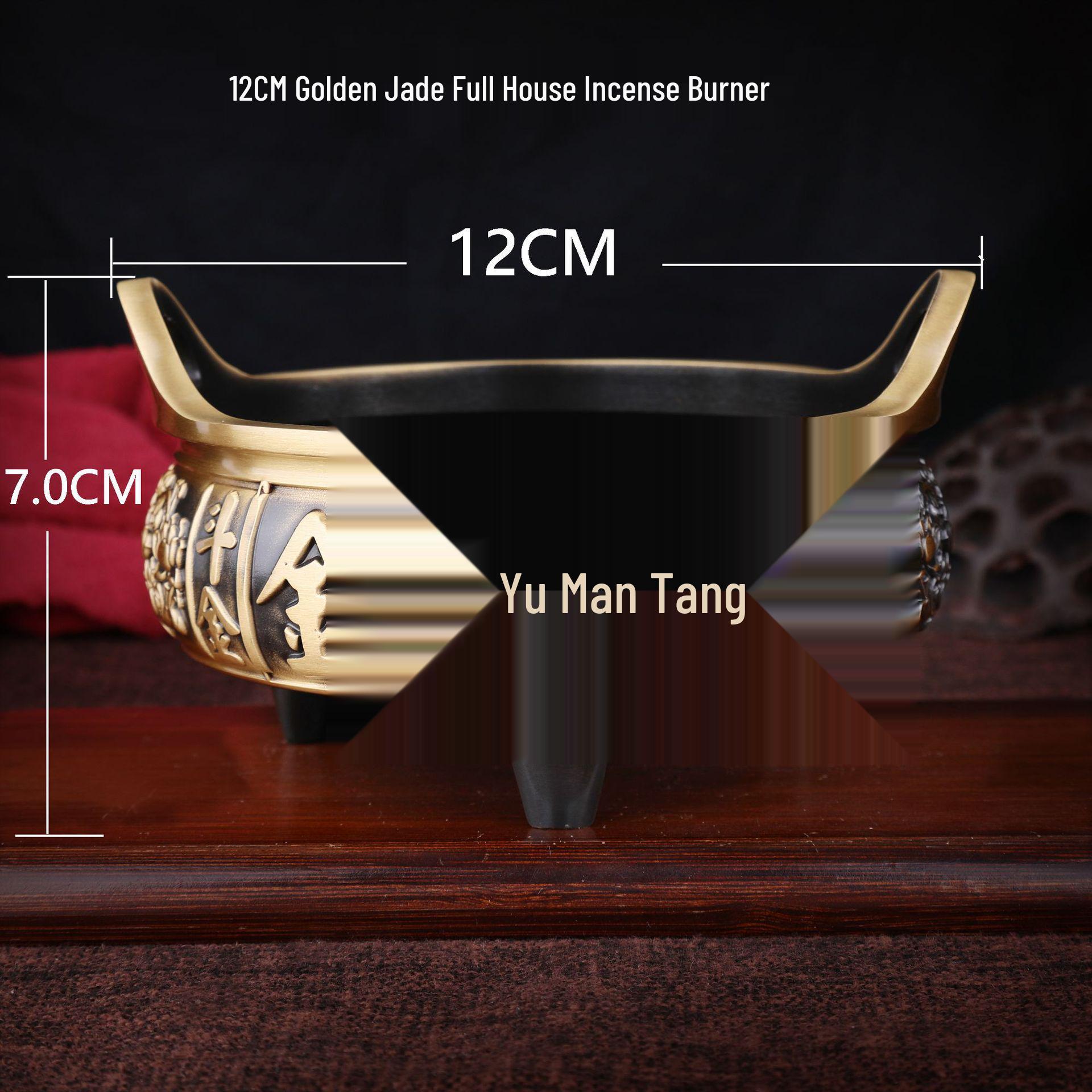 Three-Legged Bronze Incense Burner with Gold and Jade Relief Ornament