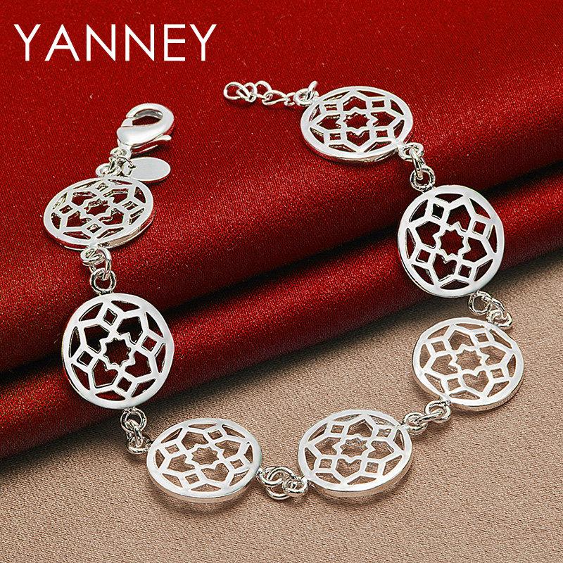 925 Sterling Silver 8-inch Exquisite Flower Bracelet for Women, Fashion Accessories, Wedding Party Jewelry Gift