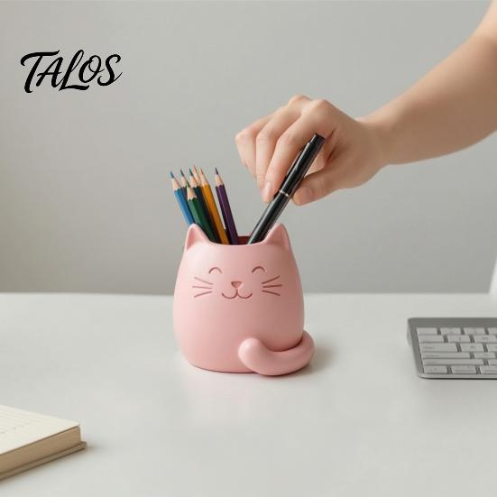 Eco-friendly Pen Container Holder, Cartoon Cat Shape Desk Organizer, Smooth Surface Decorative Holder Stationery for Pencils Gel Pens Makeup