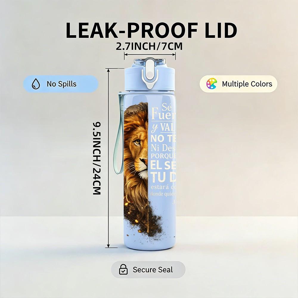 1PC Lion Head Vintage Animal Portrait 750ml Color Plastic Sports Water Bottle Leakproof Flip Straw Lid Suitable for Sports Office Home Use
