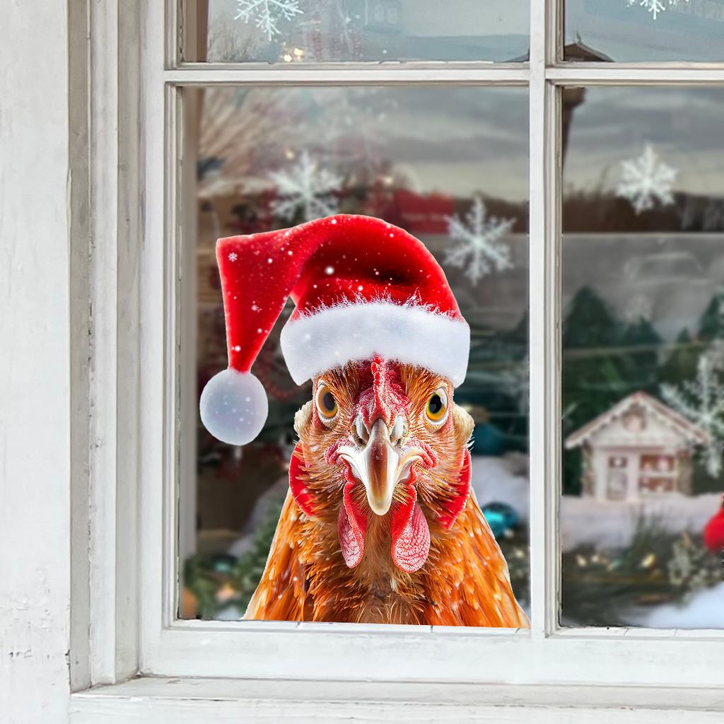 Christmas Hat, Chicken Head, Fully Transparent Glass, Home Decoration Stickers