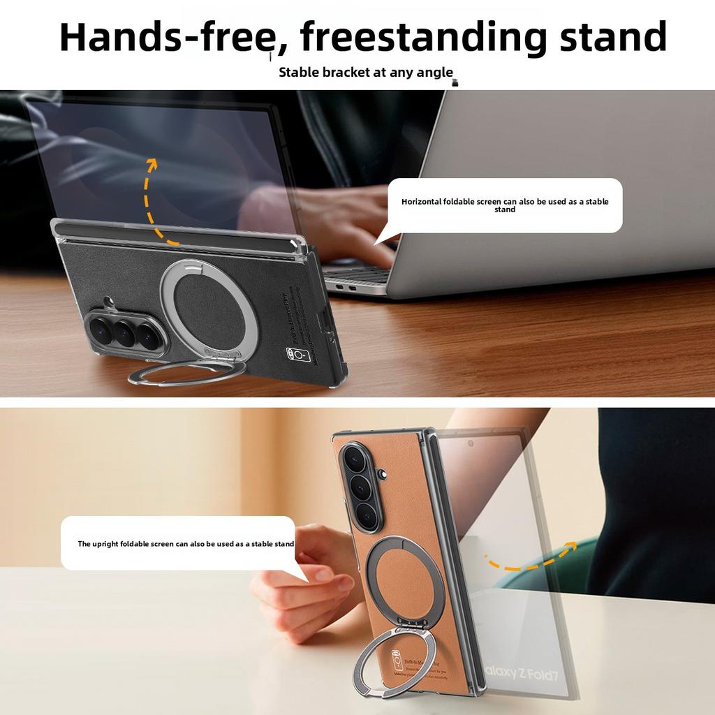 360 Rotating Magnetic Phone Case for Samsung Galaxy Z Fold 7 6 5 4 for Magsafe Wireless Charging Leather Hinge Protection Cover