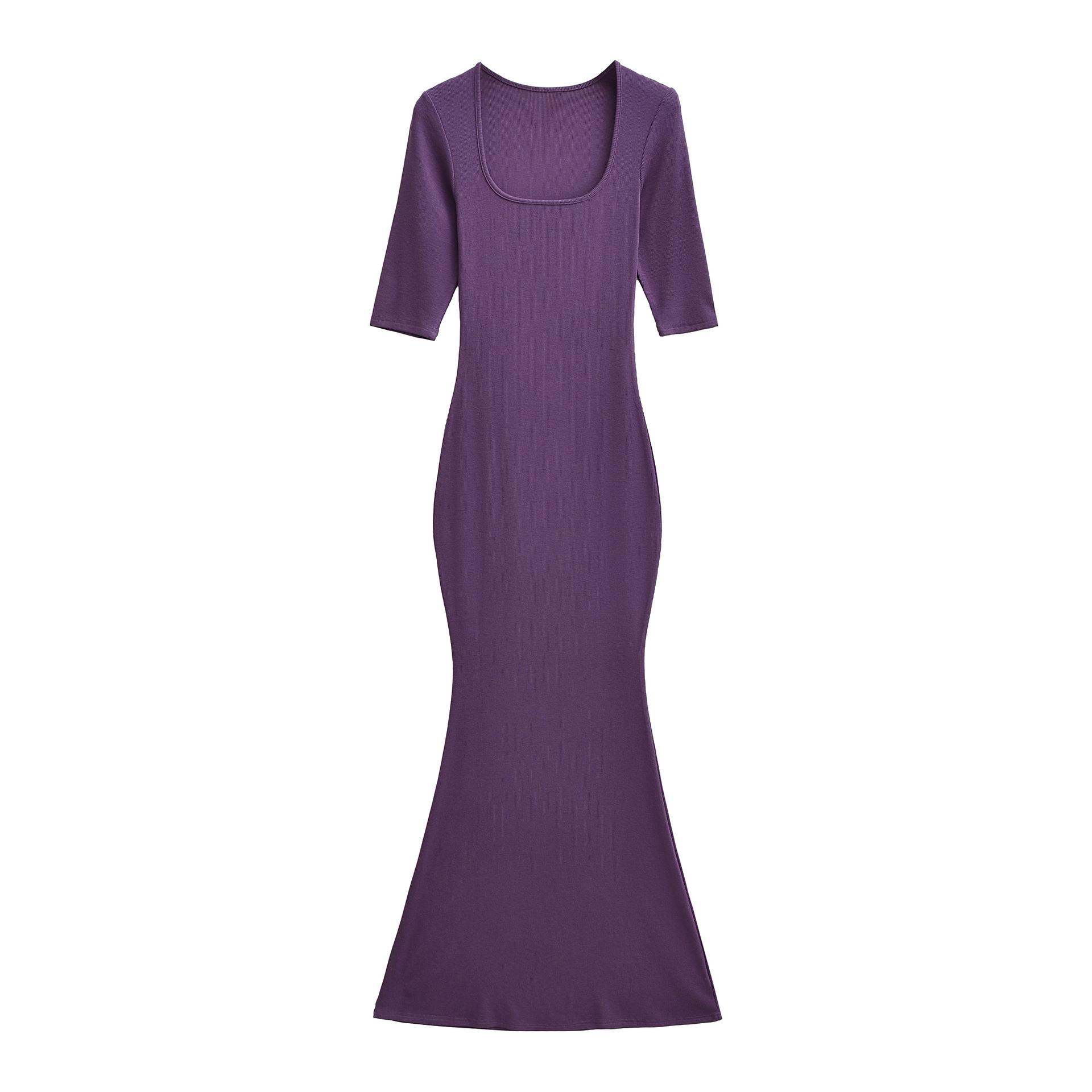 

Spicy Girl Slim-Fit Trapezoid Neck Mid-Sleeve Fishtail Dress - Waist-Cinching, Figure-Flattering Skirt Medium фиолетовый