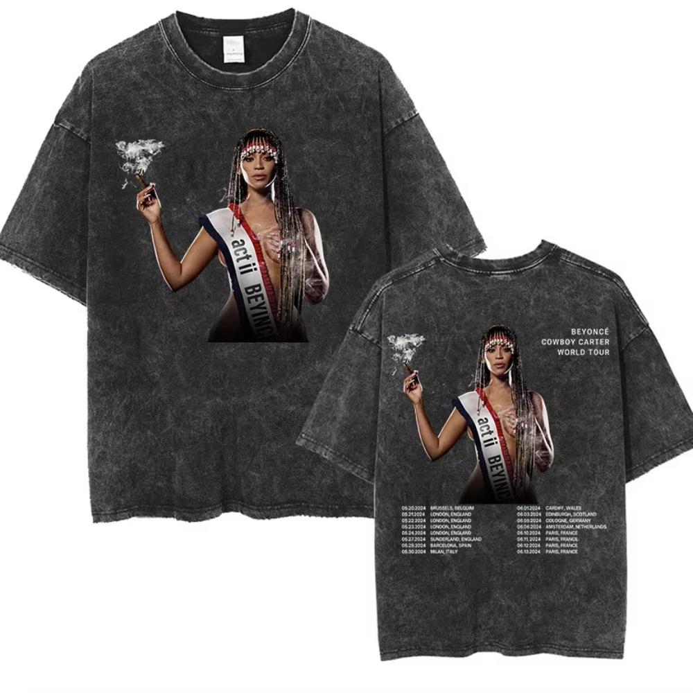 Cowboy Carter Beyonce Tour Vintage Washed T Shirts Men Women Hip Hop Harajuku Oversized Tshirt Summer Clothing Cotton Tees