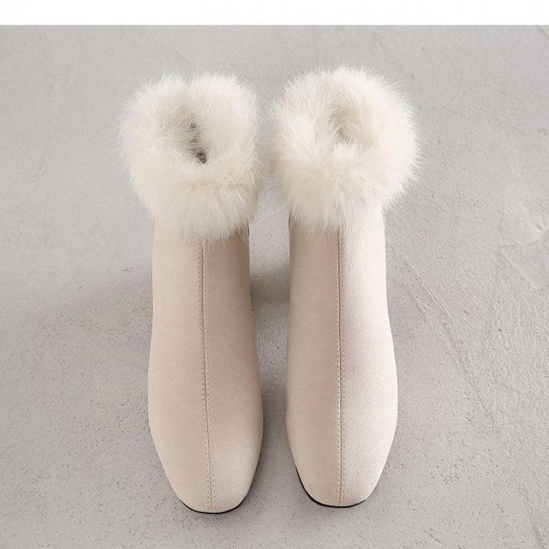 (real rabbit fur) high heels winter velvet new thick heel Martin boots autumn and winter models with cheongsam and skirt