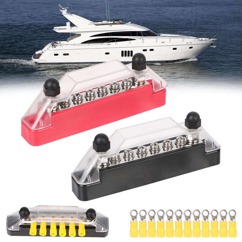 

Блок распределения питания, шина для лодки, грузовика, автофургона, автомобиля, 6 способов с 6 шт. клеммами, 48 В, 150 А постоянного тока, прозрачная крышка