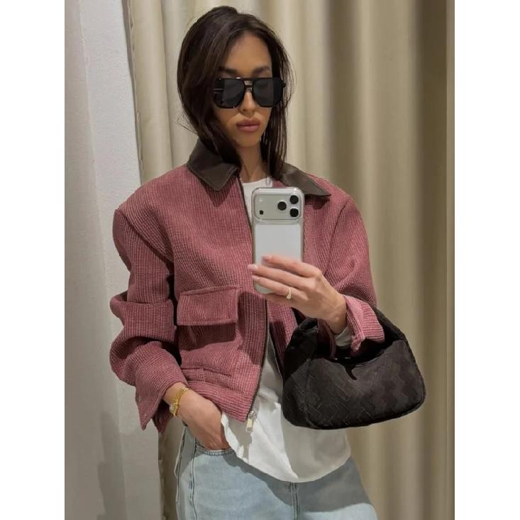 Spring Pink Casual Jacket Women's Loose Fit Streetwear Front Zipper Pockets Lounge Wear Daily Outerwear