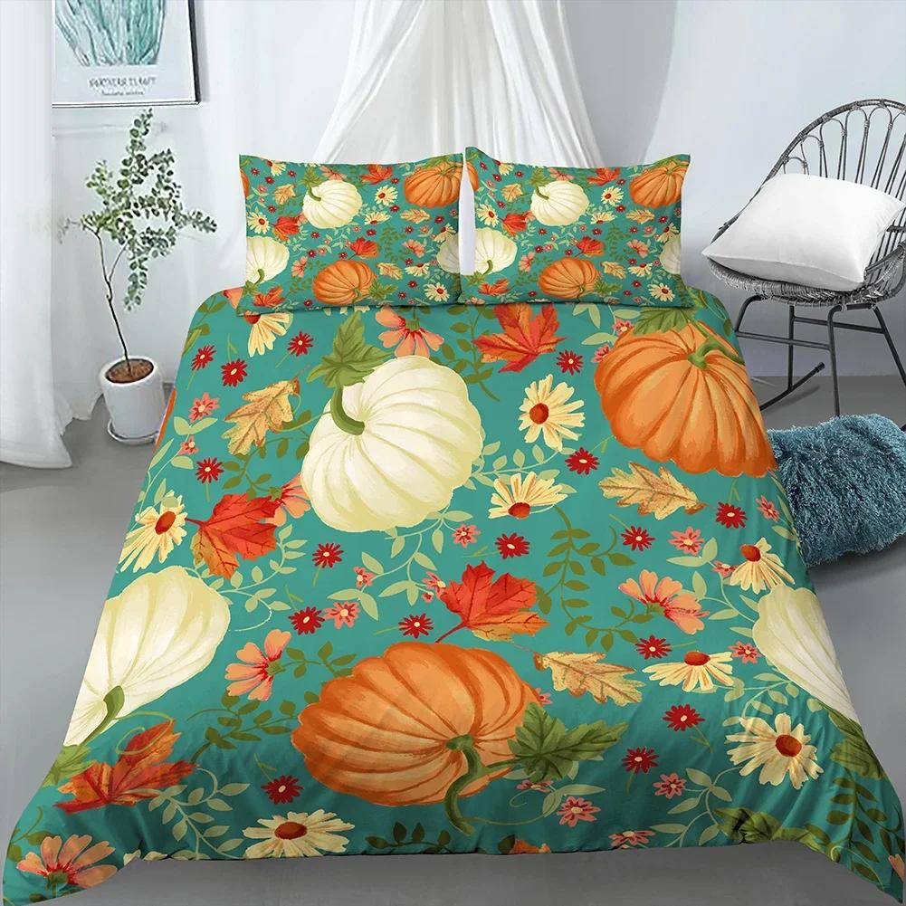 Happy Halloween King Queen Duvet Cover Orange Pumpkin Bedding Set Kids Teens Adults Bats Horror Festival Polyester Quilt Cover