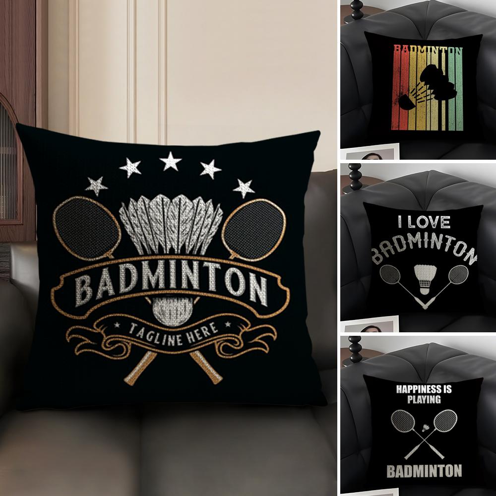 Badminton Sport Cushion Cover Natural Linen Organic Fabric DoubleSided Printing Sofa Home Decor Breathable Environmentally