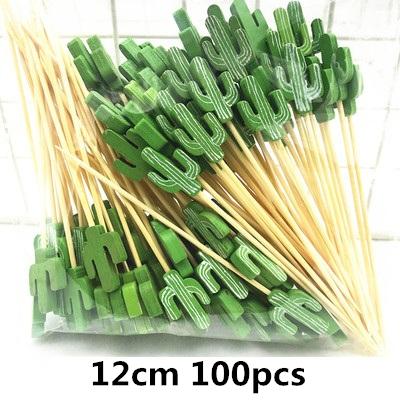 100pcs 12cm Fruit Cocktail Pick Stick Different Style Bamboo/PVC Buffet Cupcake Toppers Bar Tools Barware