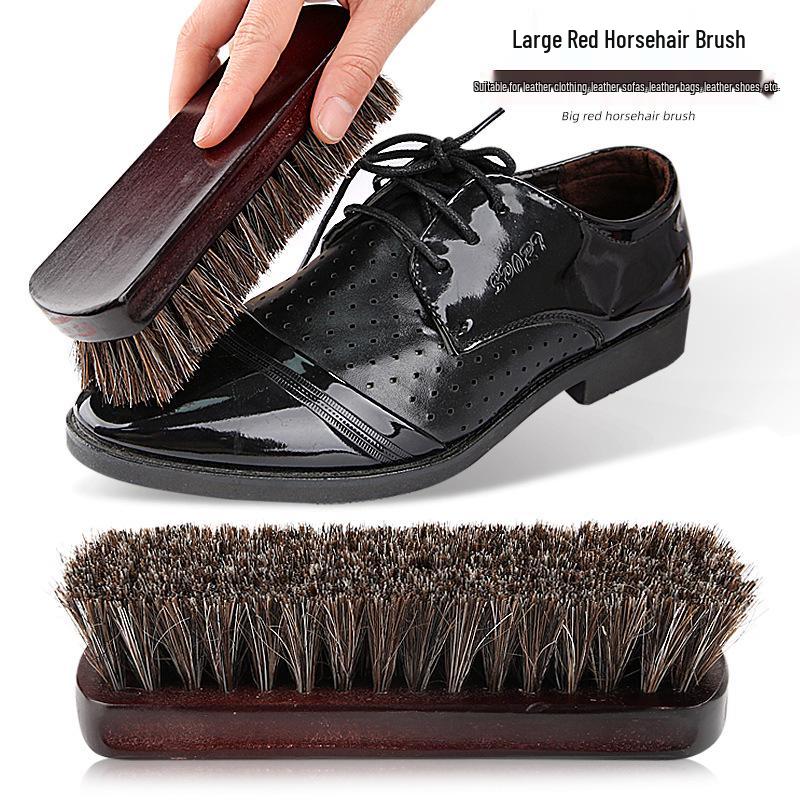 Brosse à Chaussures Premium en Bois Massif et Crin de Cheval - Poils Doux pour Lustrer, Huiler et Dépoussiérer
