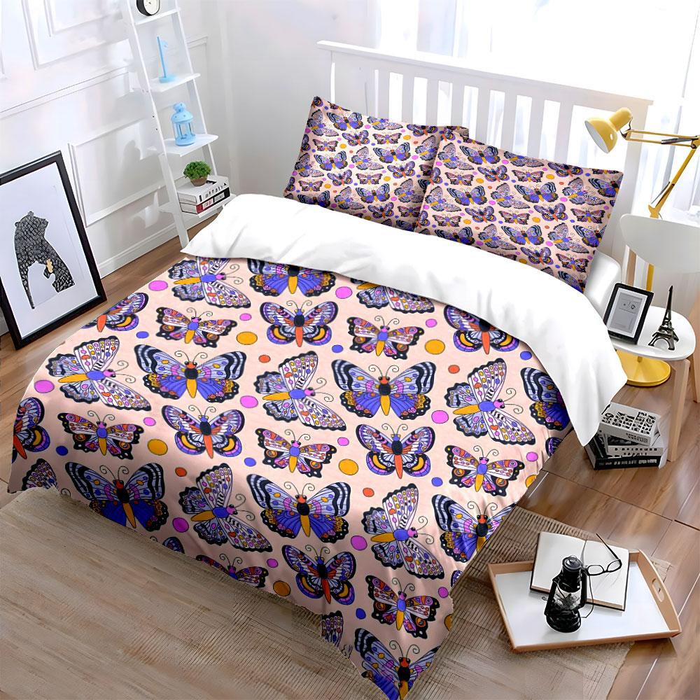 Colorful Butterfly Pattern Set - Decorative  Kid'S And Adults' Bedroom Decor, Exquisite Three-Piece Bedding Set Gift