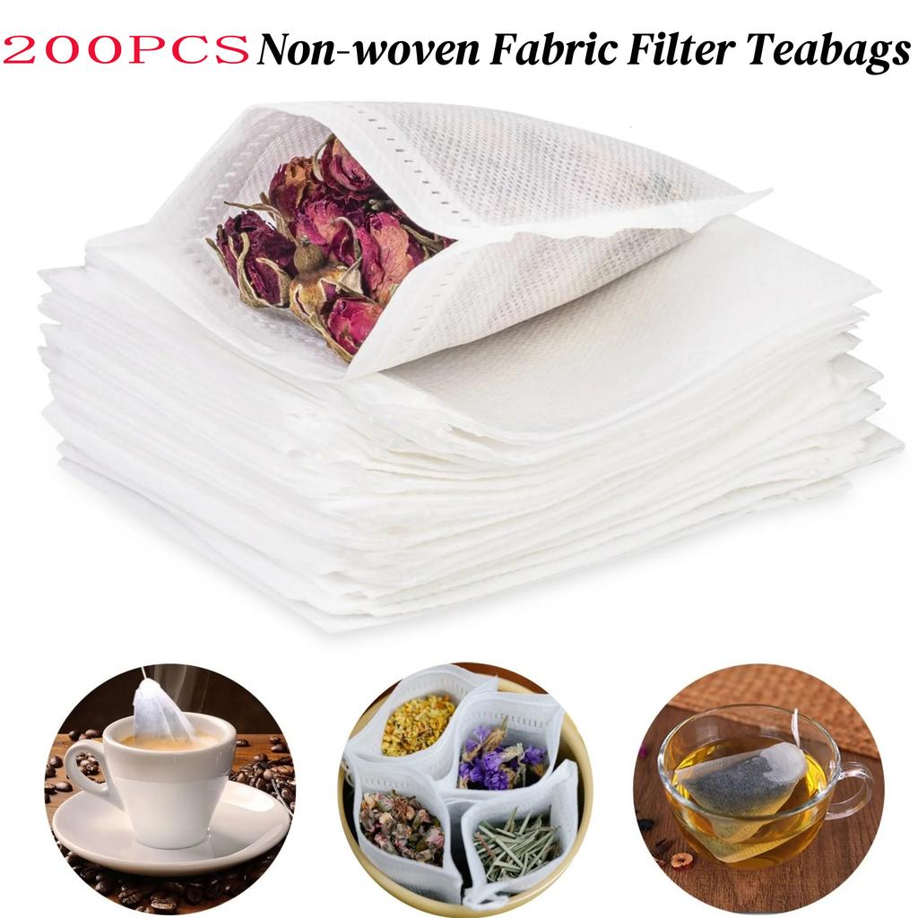 200Pcs Disposable Tea Bags Multi-size Tea Bags with String Heal Seal Food Grade Non-woven Fabric Spice Coffee Filters Teabag