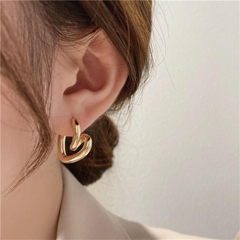 New Fashion Metal Gold Color Love Heart Hoop Earrings for Women Girls Korean Elegant Simple Heart Party Zircon Birthday Gifts