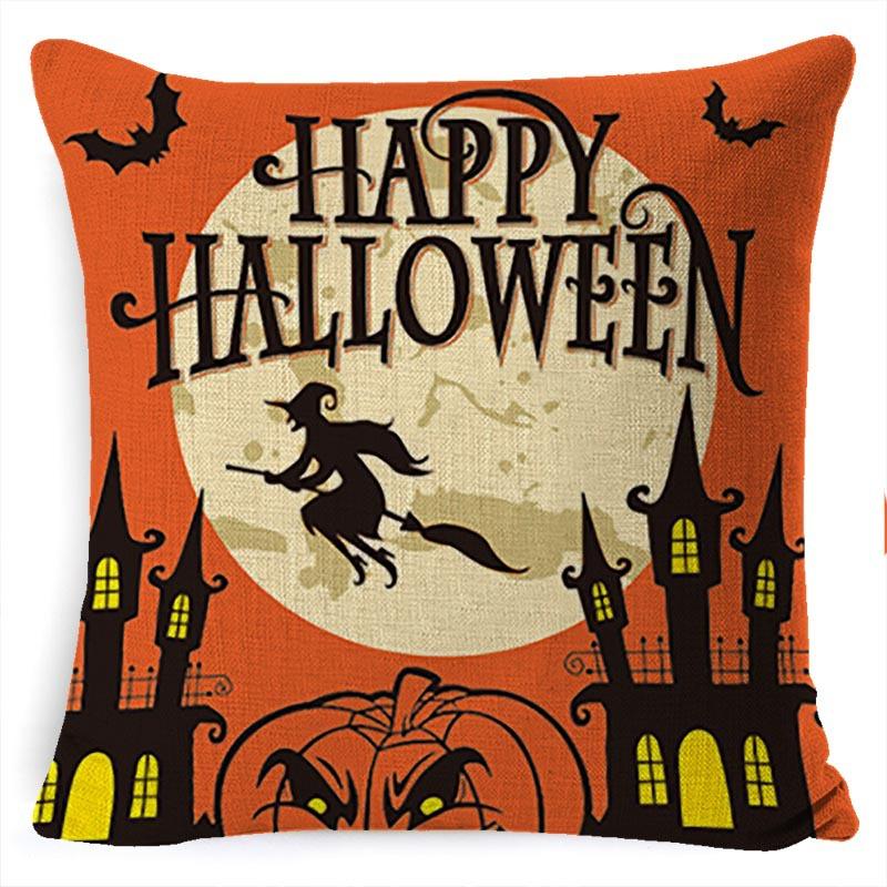 Halloween Pillow Pumpkin Little Witch Horror Cushion Linen Cushion Cover Holiday Party Pillow Cover Bed Backrest