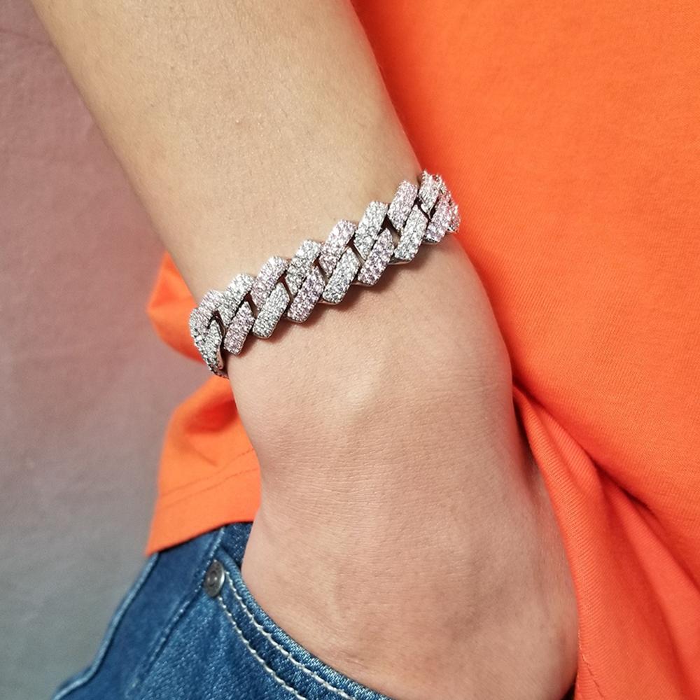 13mm Pink CZ Cuban Link Chain Bracelet for Women Hip Hop Rapper Iced Out Bling Necklace RTS Jewelry Gift