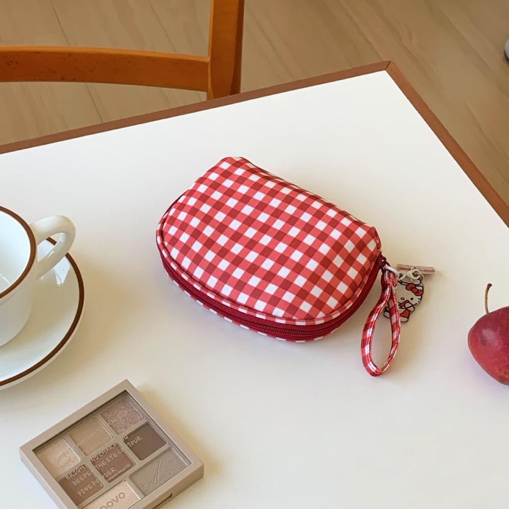 New Red Grid Makeup Bag Multi-size Portable Cosmetic Pouch Handbag Travel