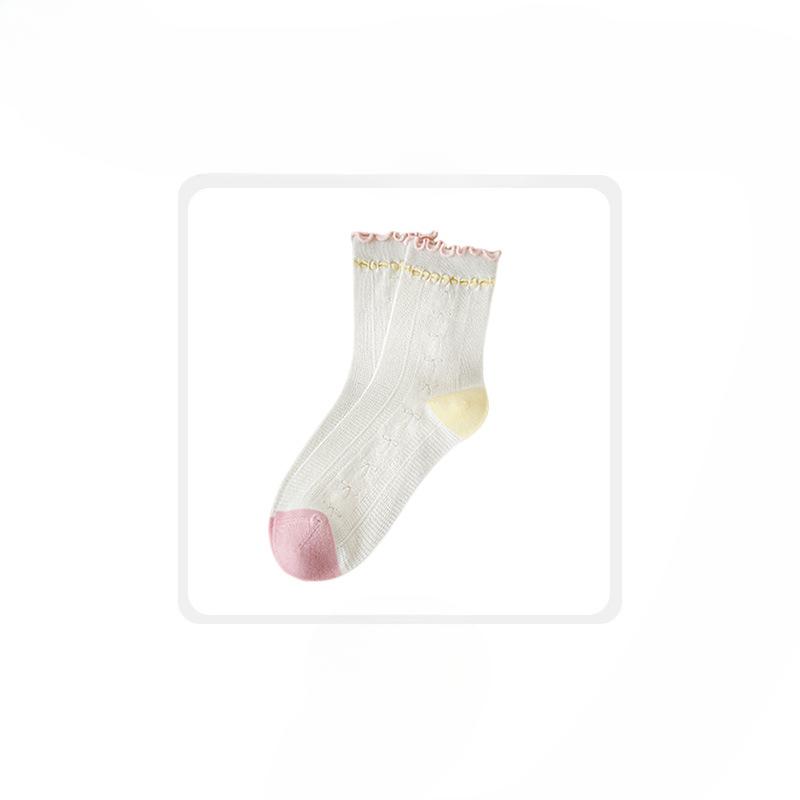 Female Spring and Summer Trend Lovely Bowknot Ear Edge All Build In Tube Cotton Socks