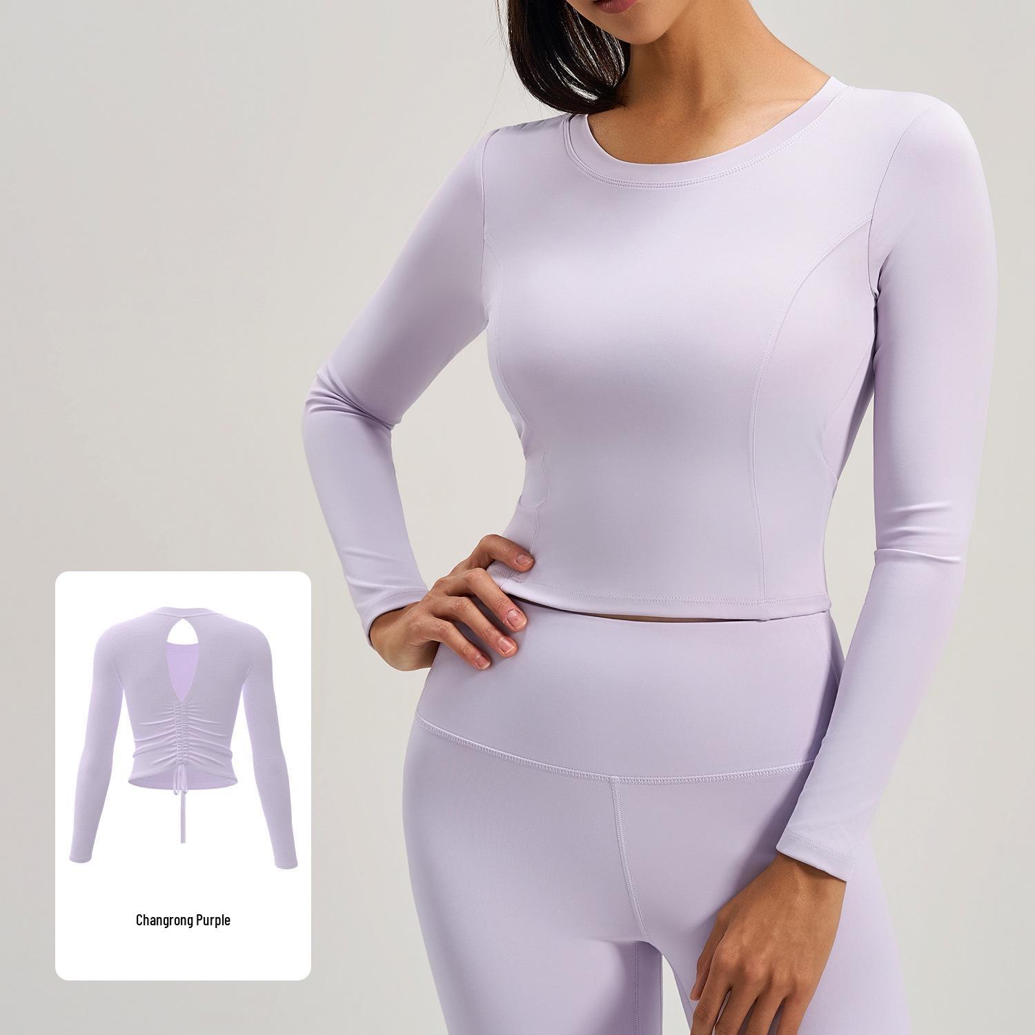 

Women s Backless Yoga Top with Built-in Bra, Pleated Slim Fit, Long Sleeve for Running and Sports, Spring/Autumn Style Extra Large