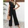 Women's Loose Casual Solid Color Ruffled Sleeve Round Neck Drawstring Pants Set