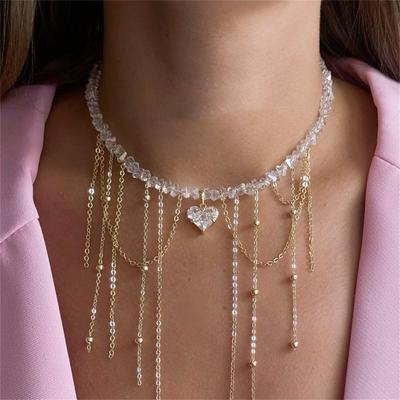 Colier Vintage la Modă cu Ciucuri și Pandantiv Inimă din Zirconiu Pentru Femei Boho Geometric Baroc Lanț din Cristal Transparent Bijuterii
