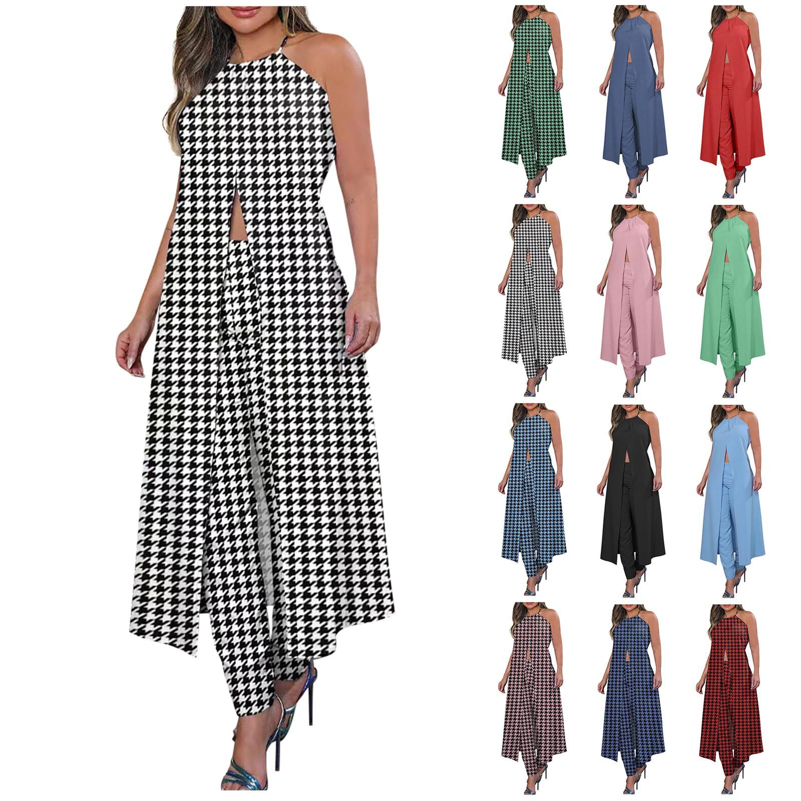 

Женская мода с принтом на шее, висячие подтяжки без рукавов, костюм из двух предметов