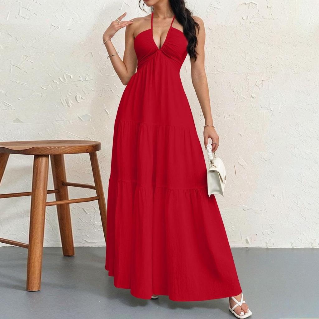 Halter Tie Neck Dress for Women European American Style Cross-border Summer Casual Dress