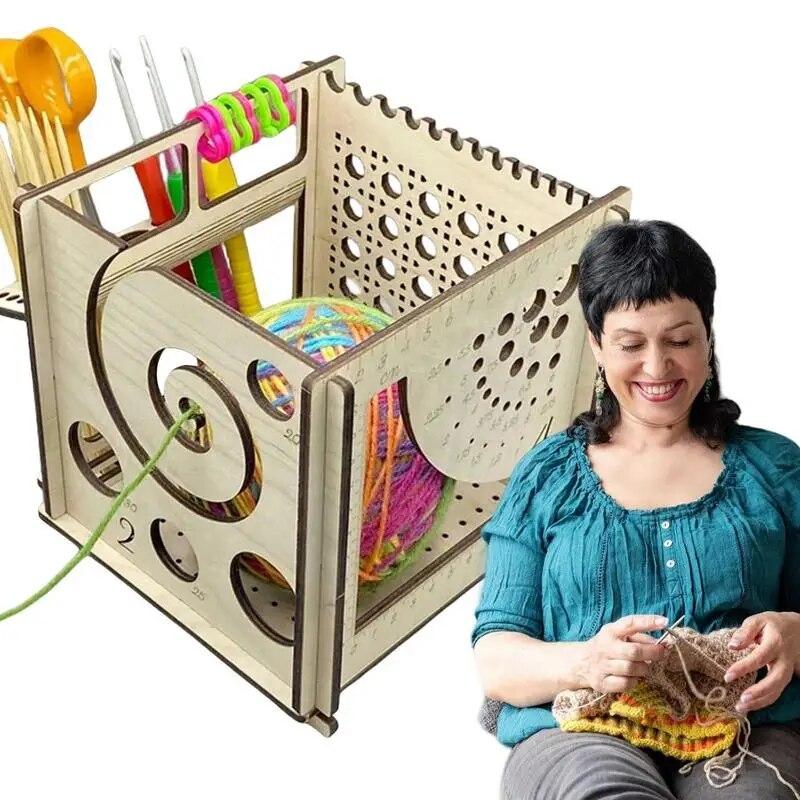 Bol pentru fire de croșetat Dozator de fire din lemn Bol pentru fire de lemn All-in-one Suport pentru fire de croșetat și depozitare Suport pentru tricotat artizanat