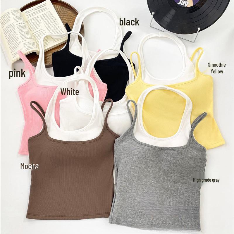 Fashionable Color Block Halterneck Slimming Retro T-Shirt Vest