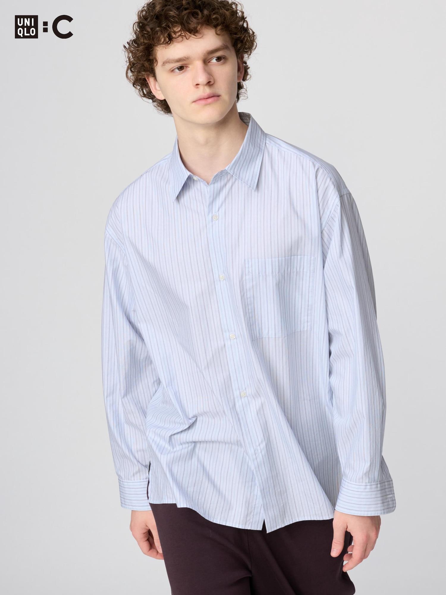 

Uniqlo Broad Cross Oversized Shirt Long Sleeve Border B 63 BLUE/UNISEX 3XL