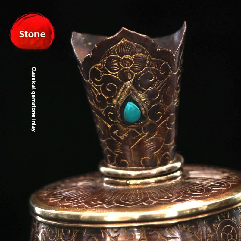 Tibetan Gilded Offering Bumpa Pot Nepal Purple Copper Engraved Holy Water Bottle Career Treasure Vase