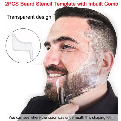 2PCS Beard Shaping and Styling Tool, Beard Stencil Template with Inbuilt Comb