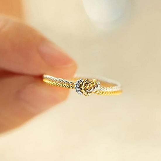 Golden Silver Tones Finger Ring Mother Daughter Two Strand Knot Ring Handmade Copper Women Ring Jewelry Gift