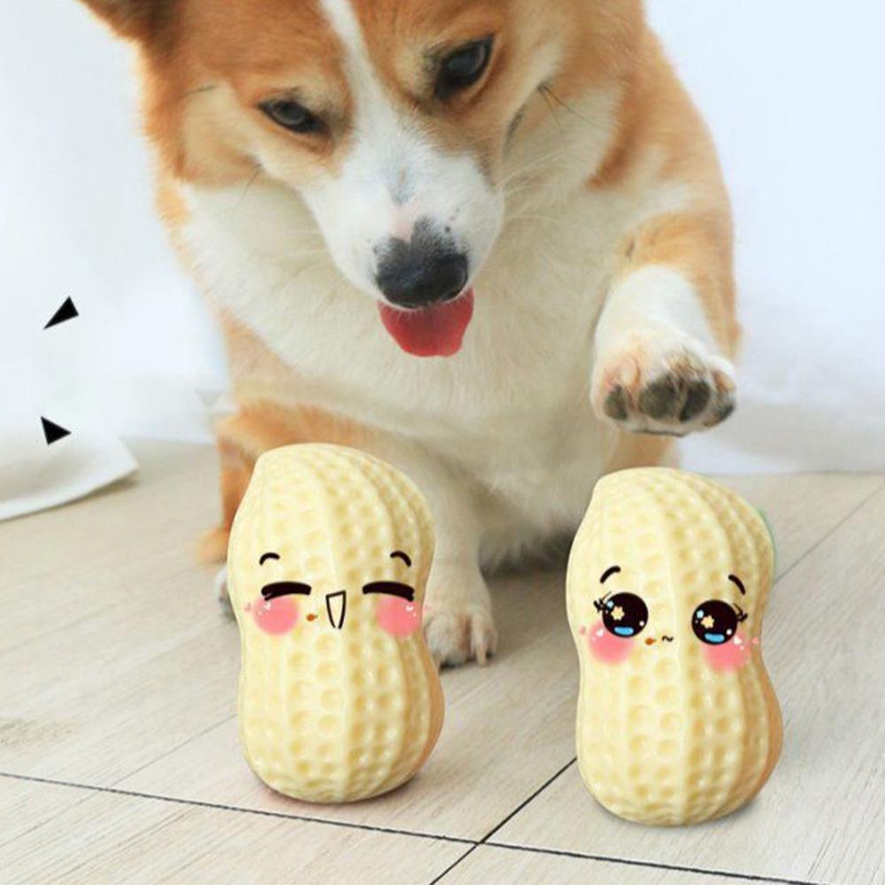 Peanut Shape Squeaky Dog Toy Tpr Teething Chew Toy Dog Boredom Relief Toy Home Alone Entertainment