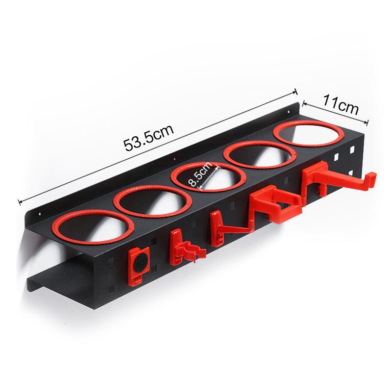 Wall-Mounted Spray Bottle Rack with 5 Holes & Hooks for Garage Storage
