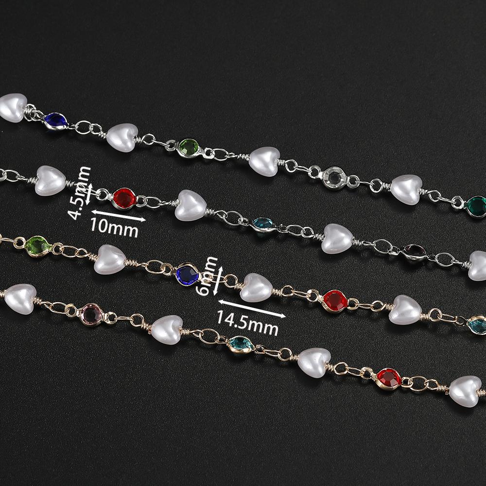 1m Copper Beaded Chain With Heart Shaped Artifical Pearls for Handmade DIY Necklace Bracelet Ankle Chains Jewelry Making Chain