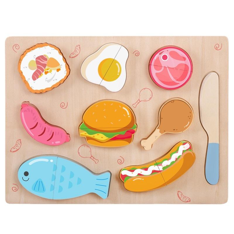 Wooden Jigsaw Magnetic Fruit And Vegetable Cutter Suit Kids Jigsaw Panel Wooden Mini Kitchen Toy
